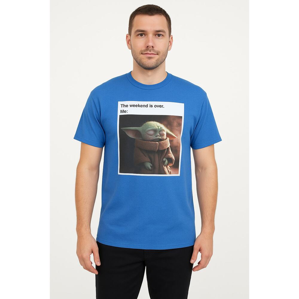 Star Wars Men’s Grogu “The Weekend is Over” Blue Graphic Tee Shirt Size XL NWT